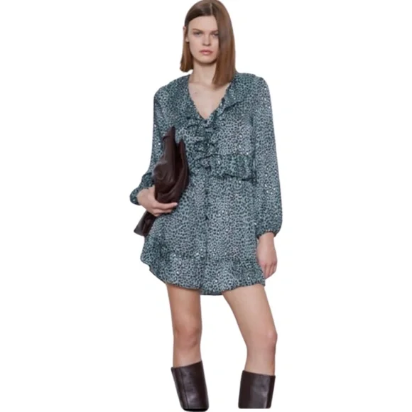 zara grey ruffle dress Zara | Dresses | Nwt Zara Animal Print Ruffle Dress